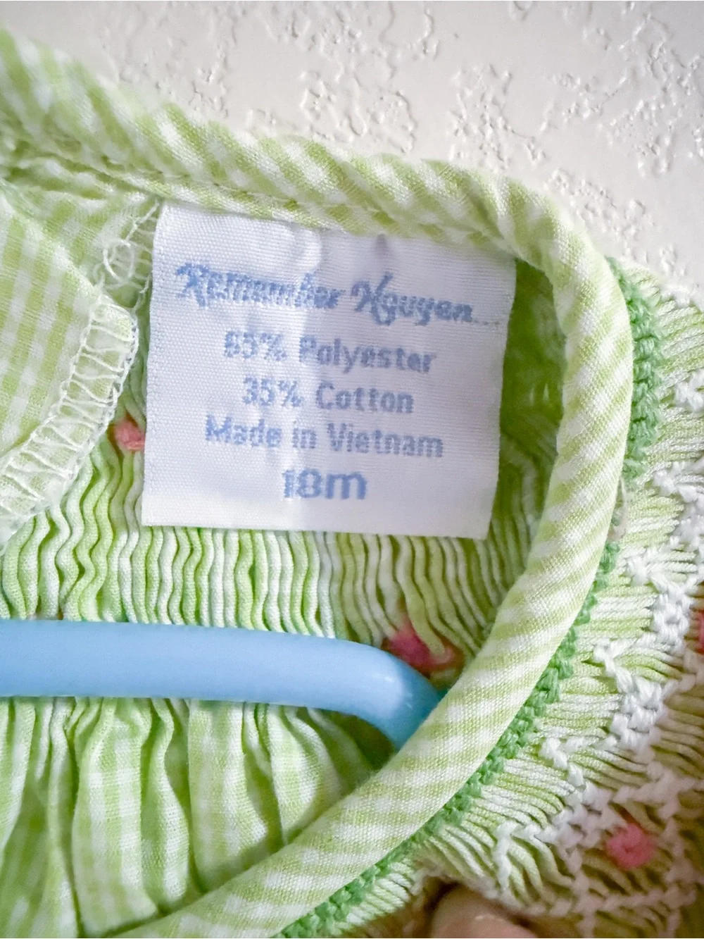 Remember Nguyen Lime Green Smocked Flutter Sleeve Bishops Dress with Pink Trim